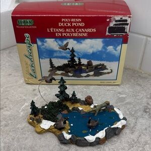 Vintage Lemax Village Collection Duck Pond with Blue Water 4x3x6